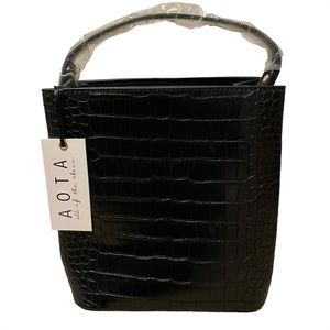 AOTA Elena Croc Top Handle Bucket Bag
